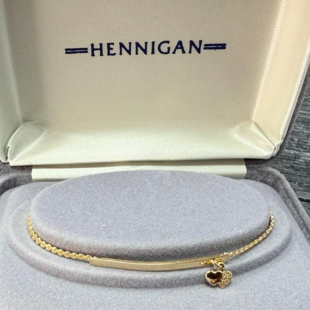 Vintage Gold Tone Heart Charm Bracelet Dainty Bar Chain 7.25